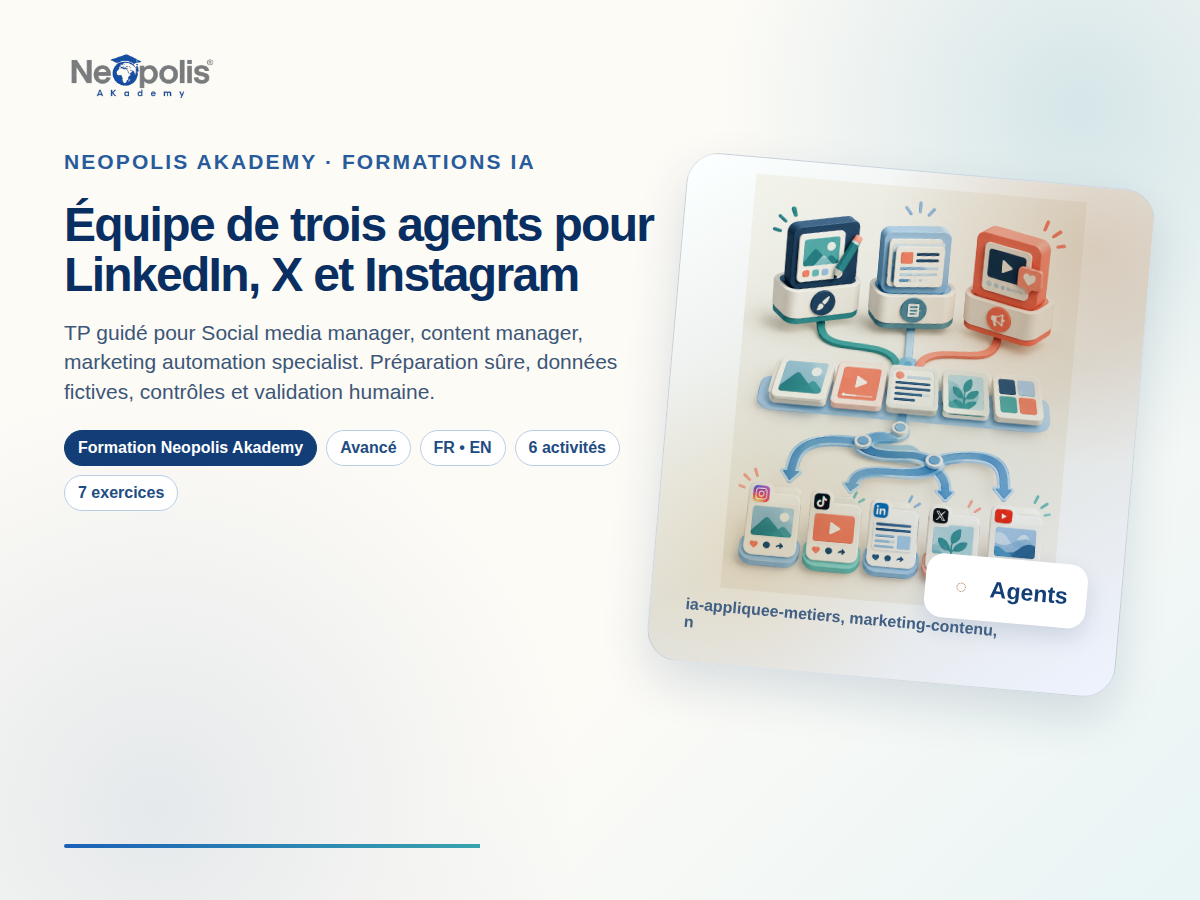 Équipe de trois agents pour LinkedIn, X et Instagram